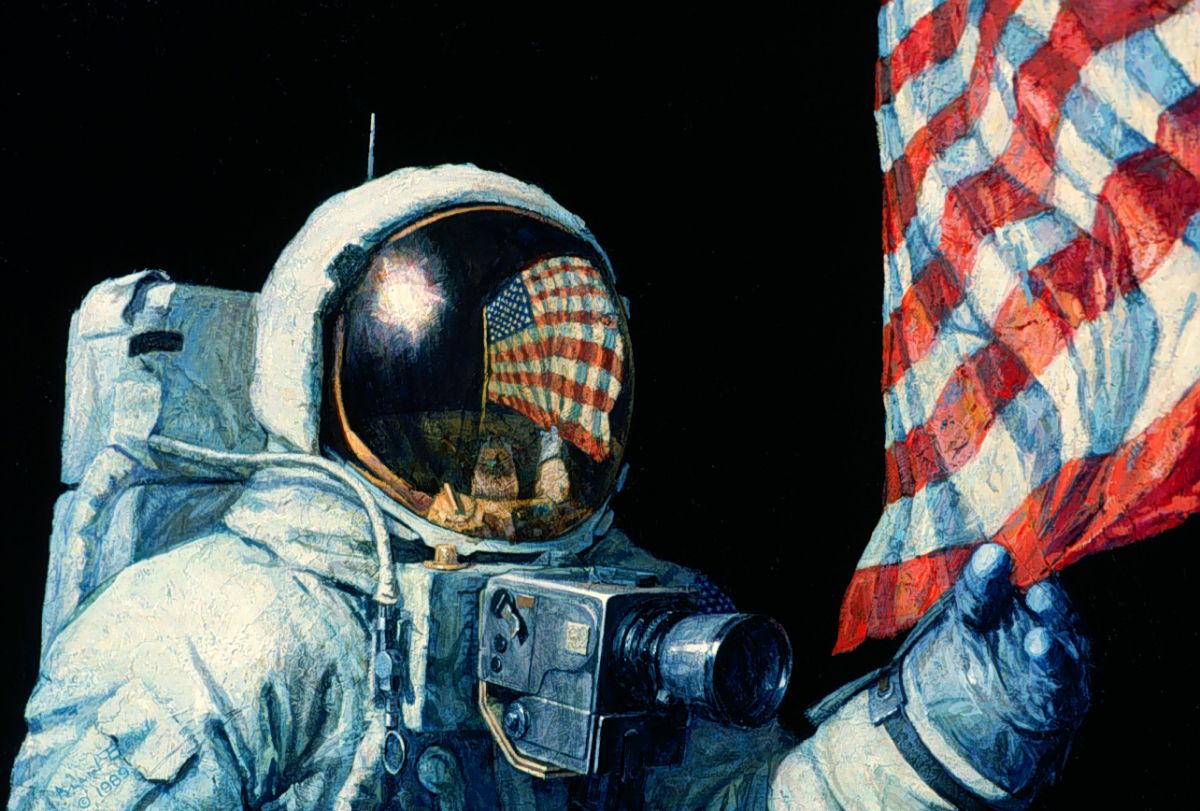 Herndon Fine Art offers authenticated Alan Bean fine art, including rare hand-signed limited edition prints, Apollo mission canvas giclées, and lunar acrylic paintings.